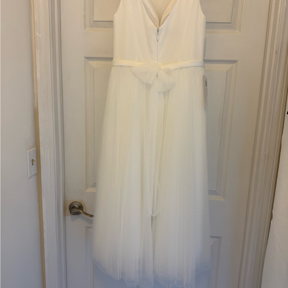 BNWT Windsor Point d’Esprit Tea-Length Dress w/ Detachable Bow – Elegant A-Line